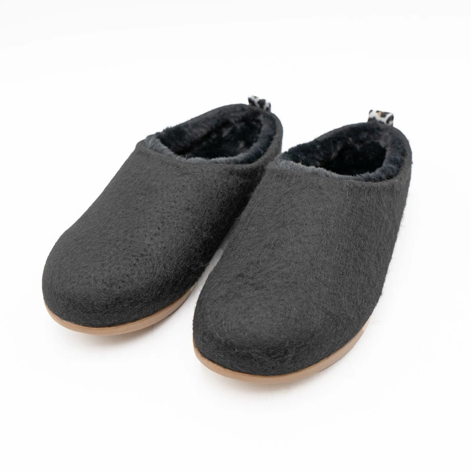 M&S Black Felt Faux Fur Lined Mule Slippers