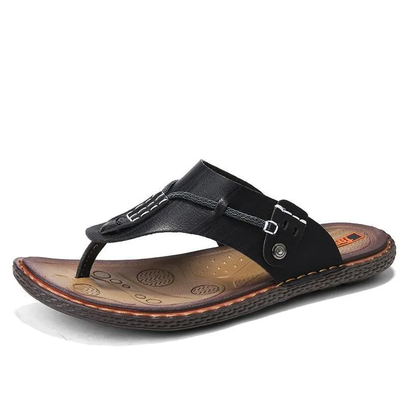 Men's Open Toe Flip-Flops with Adjustable Strap Buckle