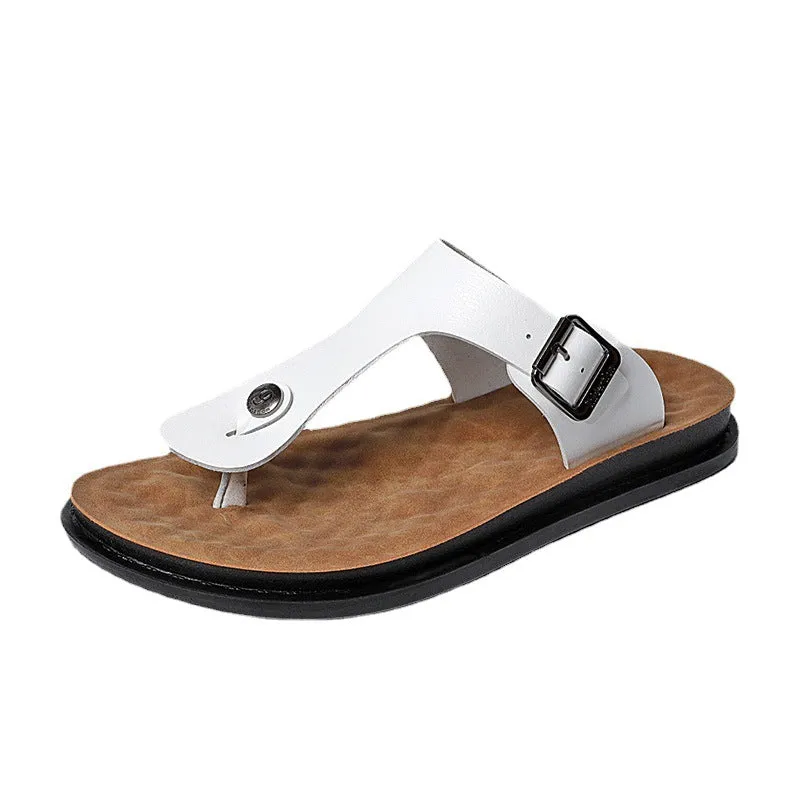 Men's Soft Leather Buckle Flip Flops