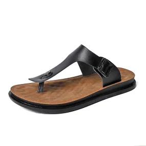 Men's Soft Leather Buckle Flip Flops