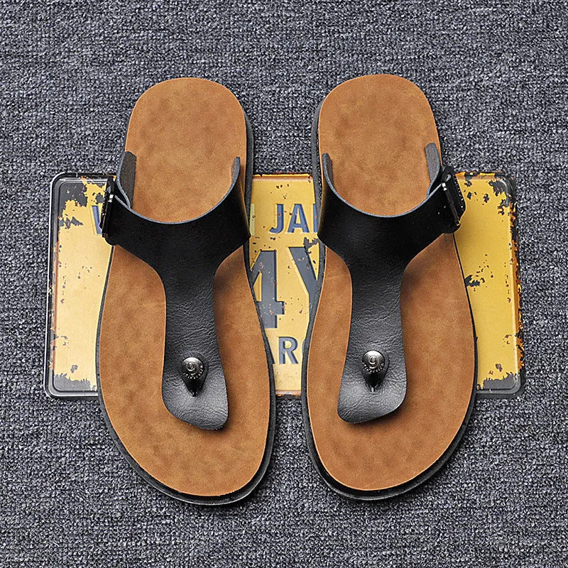 Men's Soft Leather Buckle Flip Flops