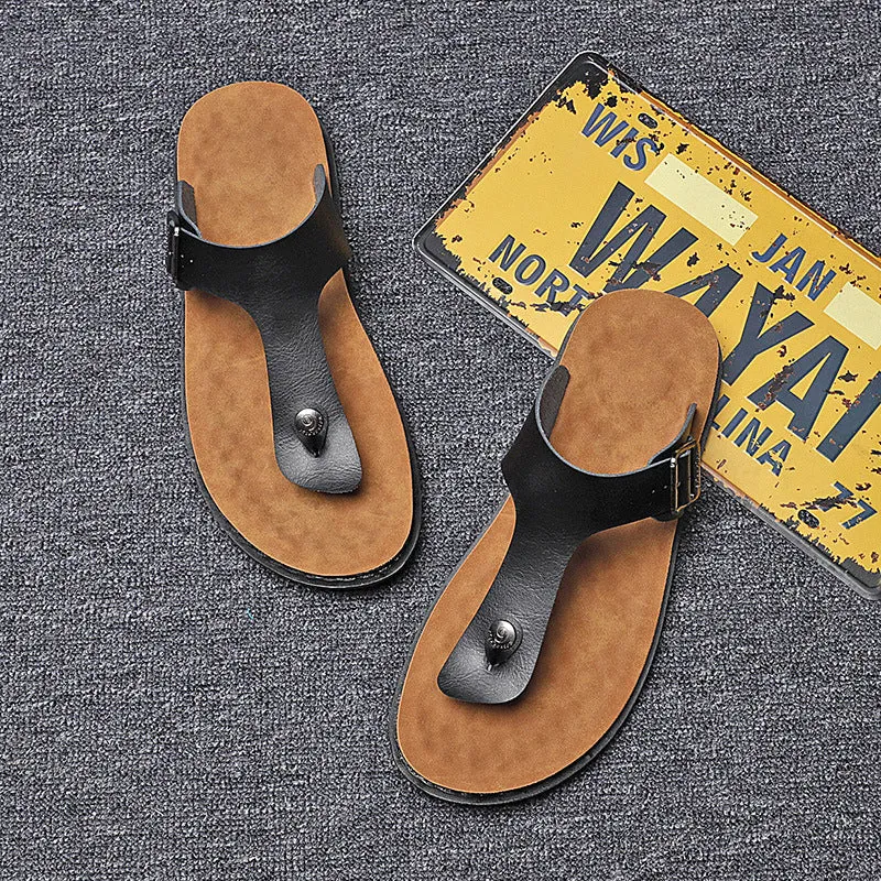 Men's Soft Leather Buckle Flip Flops