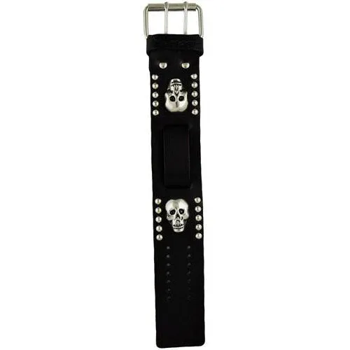 Metal Skull Studded Black Leather Cuff