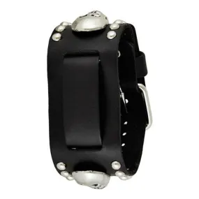 Metal Skull Studded Black Leather Cuff