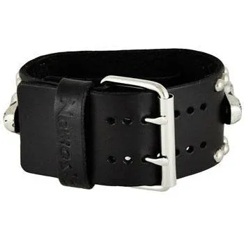 Metal Skull Studded Black Leather Cuff