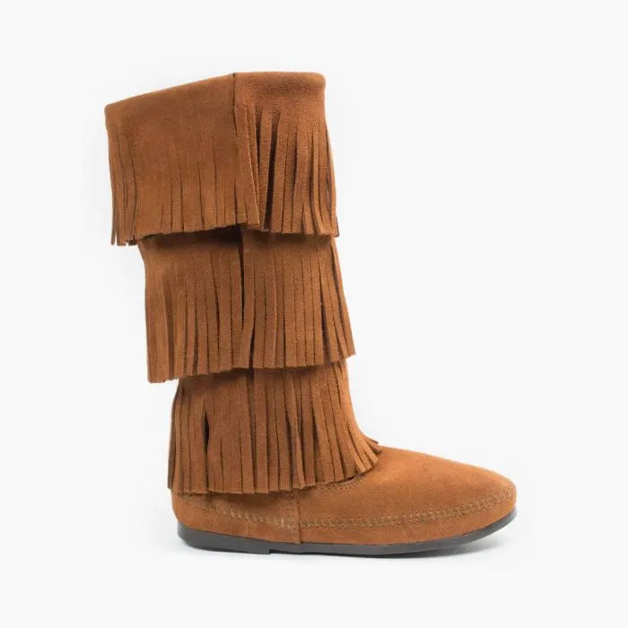 Minnetonka® Women's 3-Layer Fringe Hard Sole Suede Leather Moccasin Boots