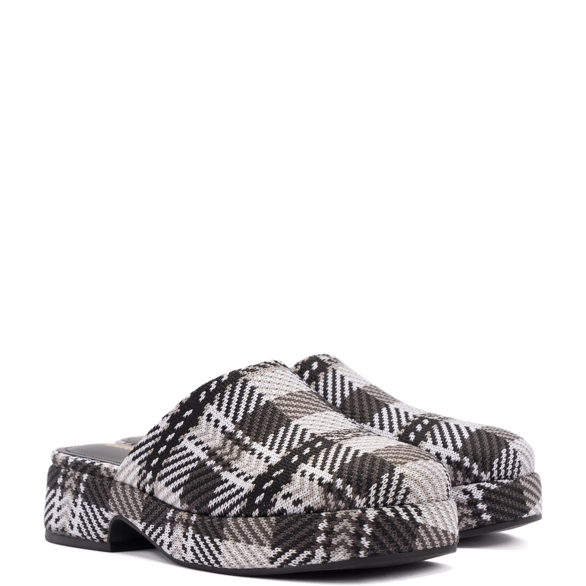 Miso Flatform Clog In Black and White Plaid Knit