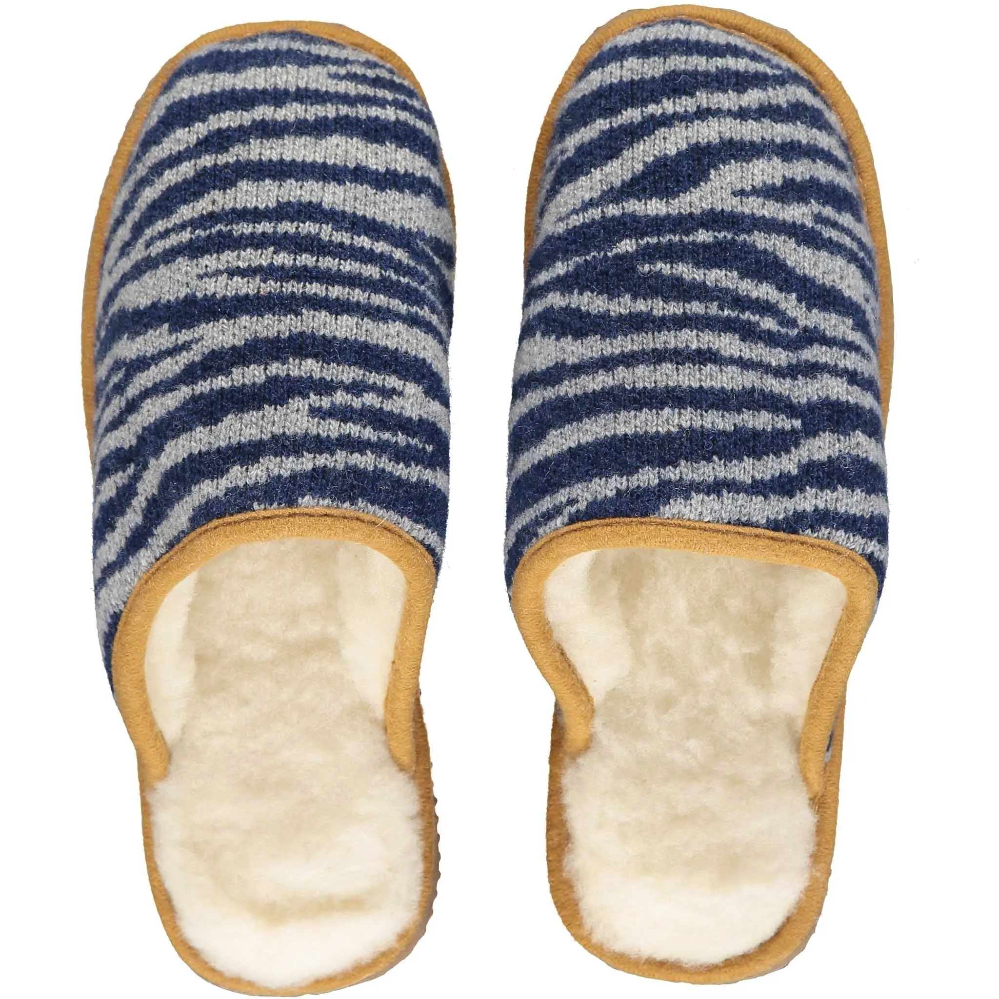 Navy Zebra Lambswool & Sheepskin Slippers