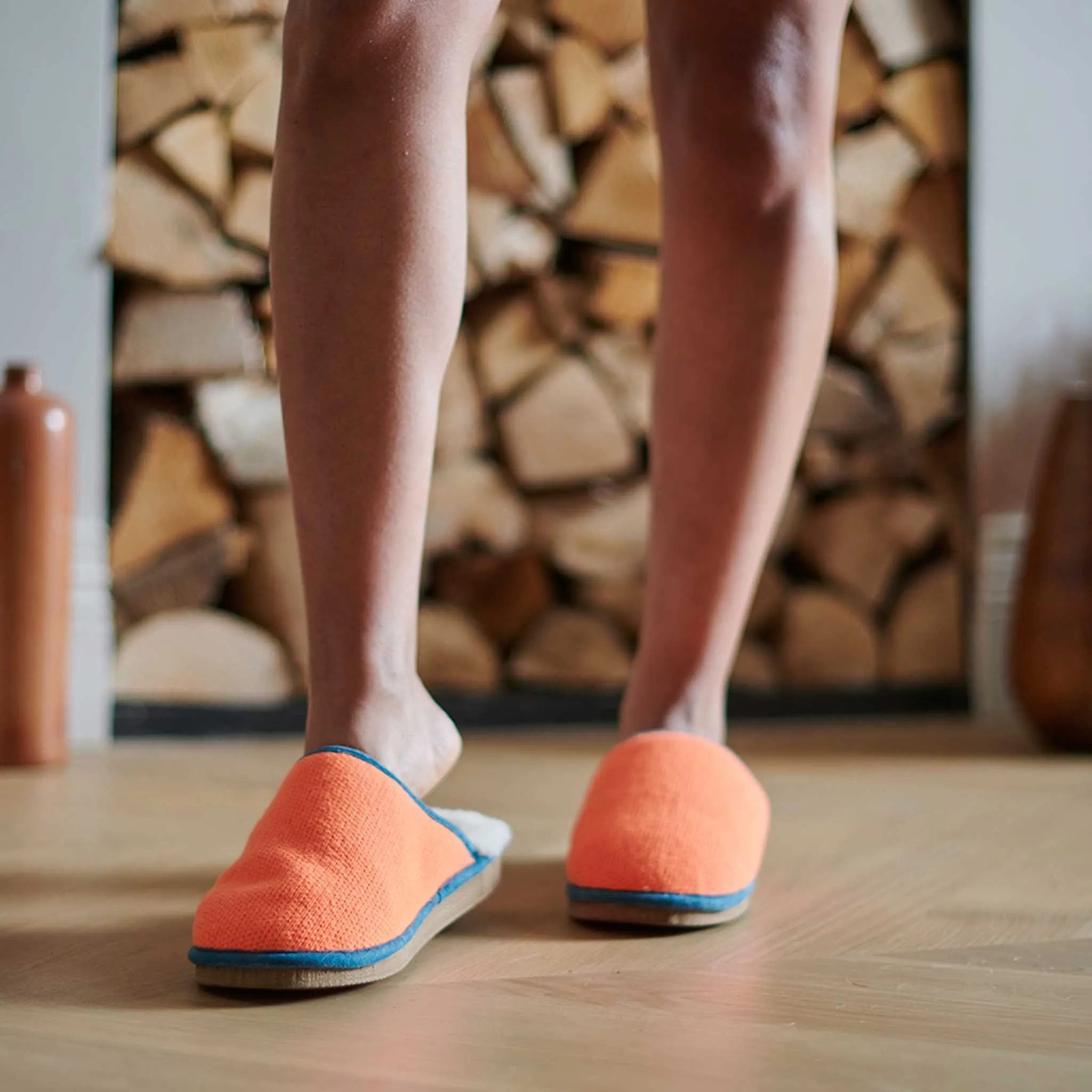 Neon Orange Lambswool & Sheepskin Slippers