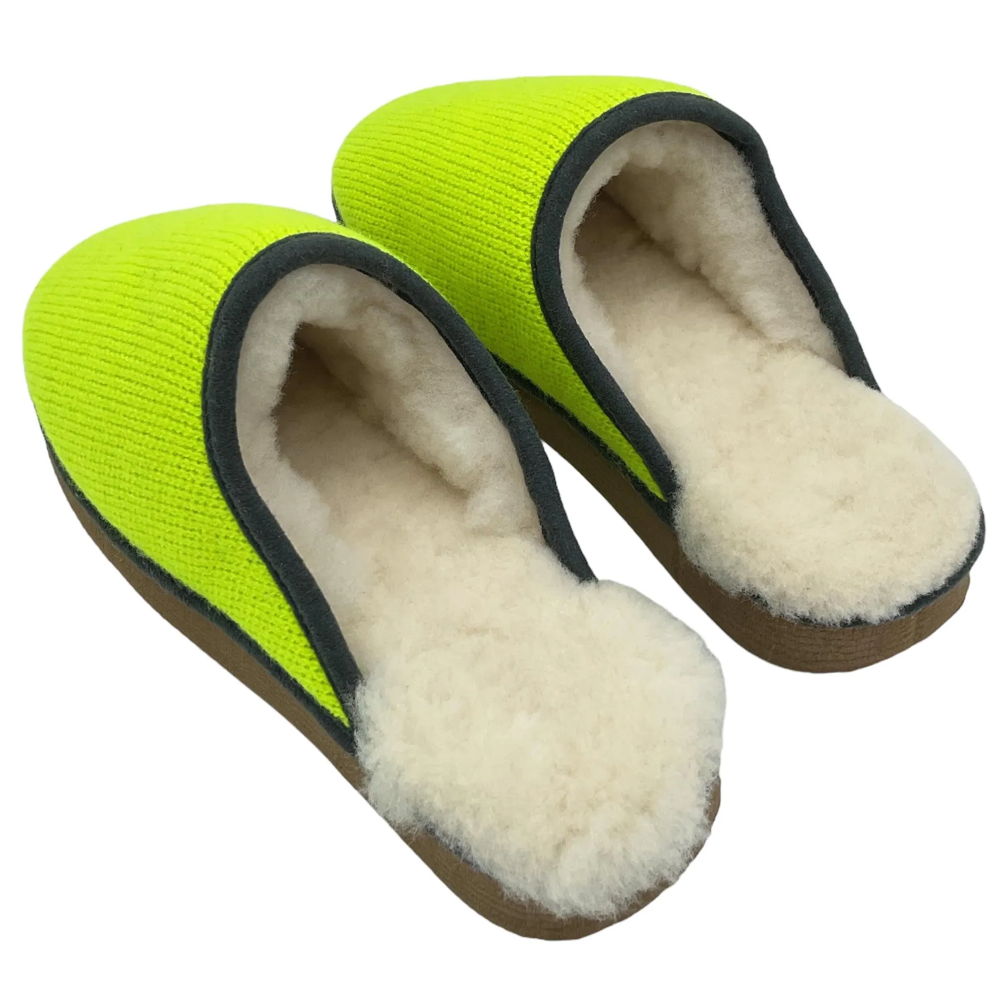 Neon Yellow Lambswool & Sheepskin Slippers