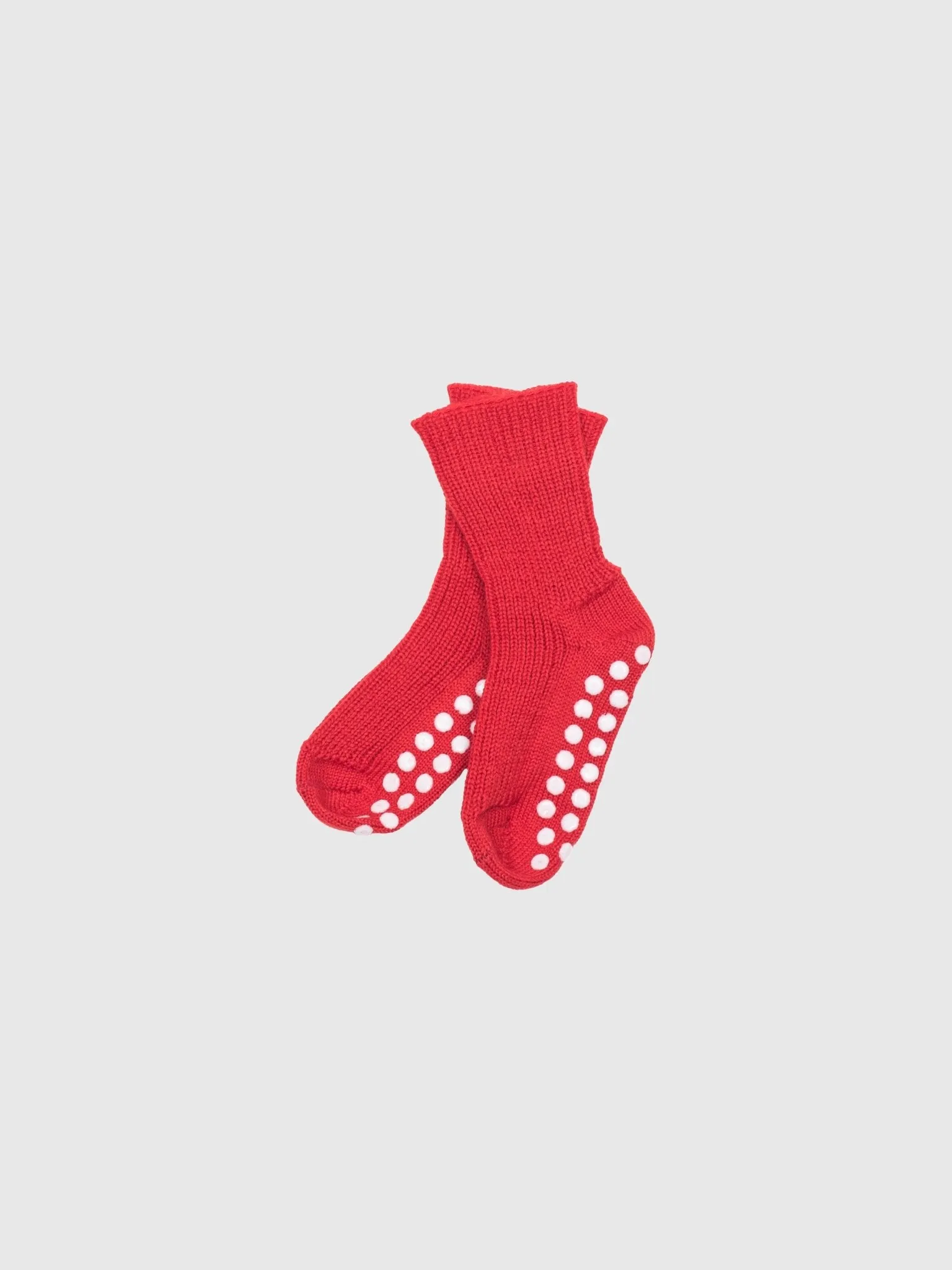 organic merino wool slipper socks with grips - red and navy