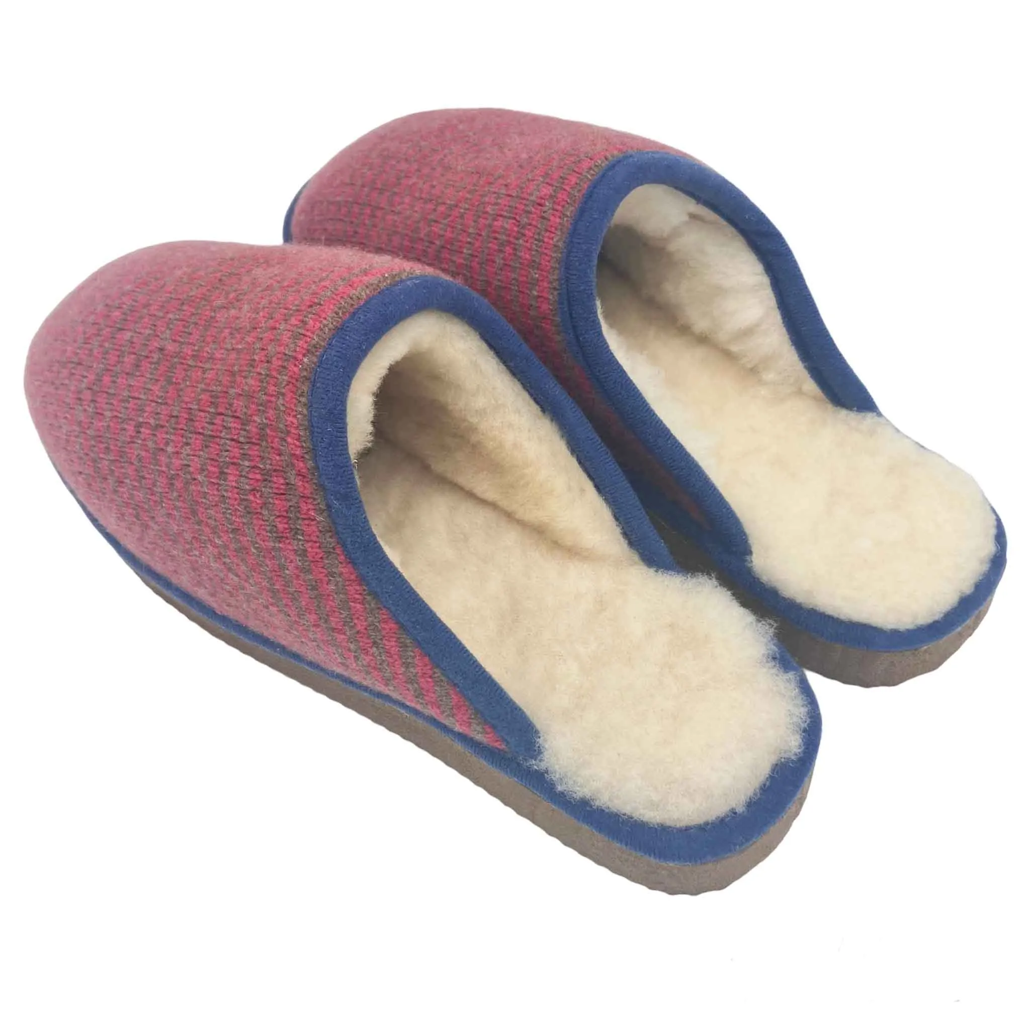 Pink Stripe Lambswool & Sheepskin Slippers - SMALL & XL ONLY