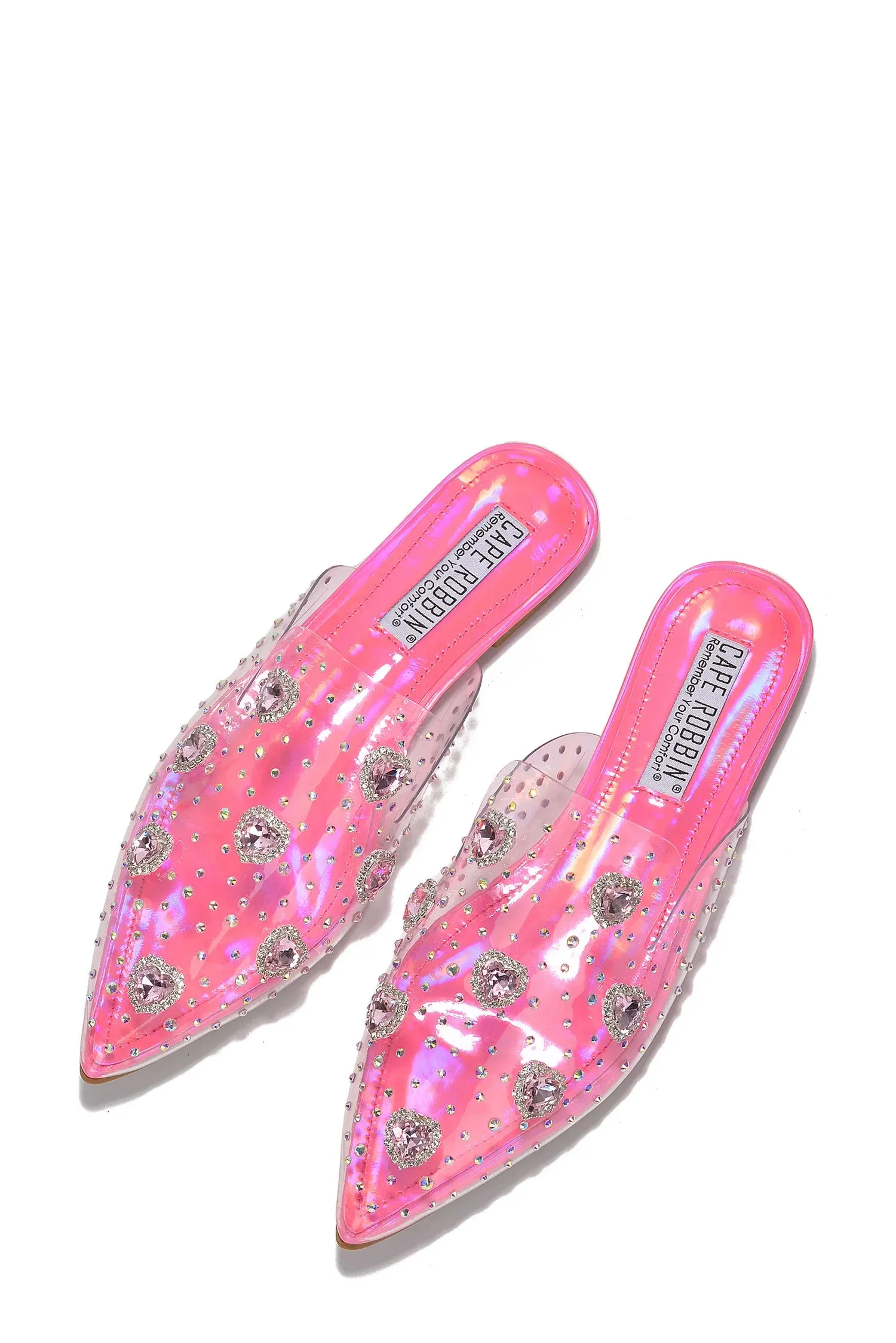 Pink Womens Rhinestone Closed Pointy Toe Mules Sierra