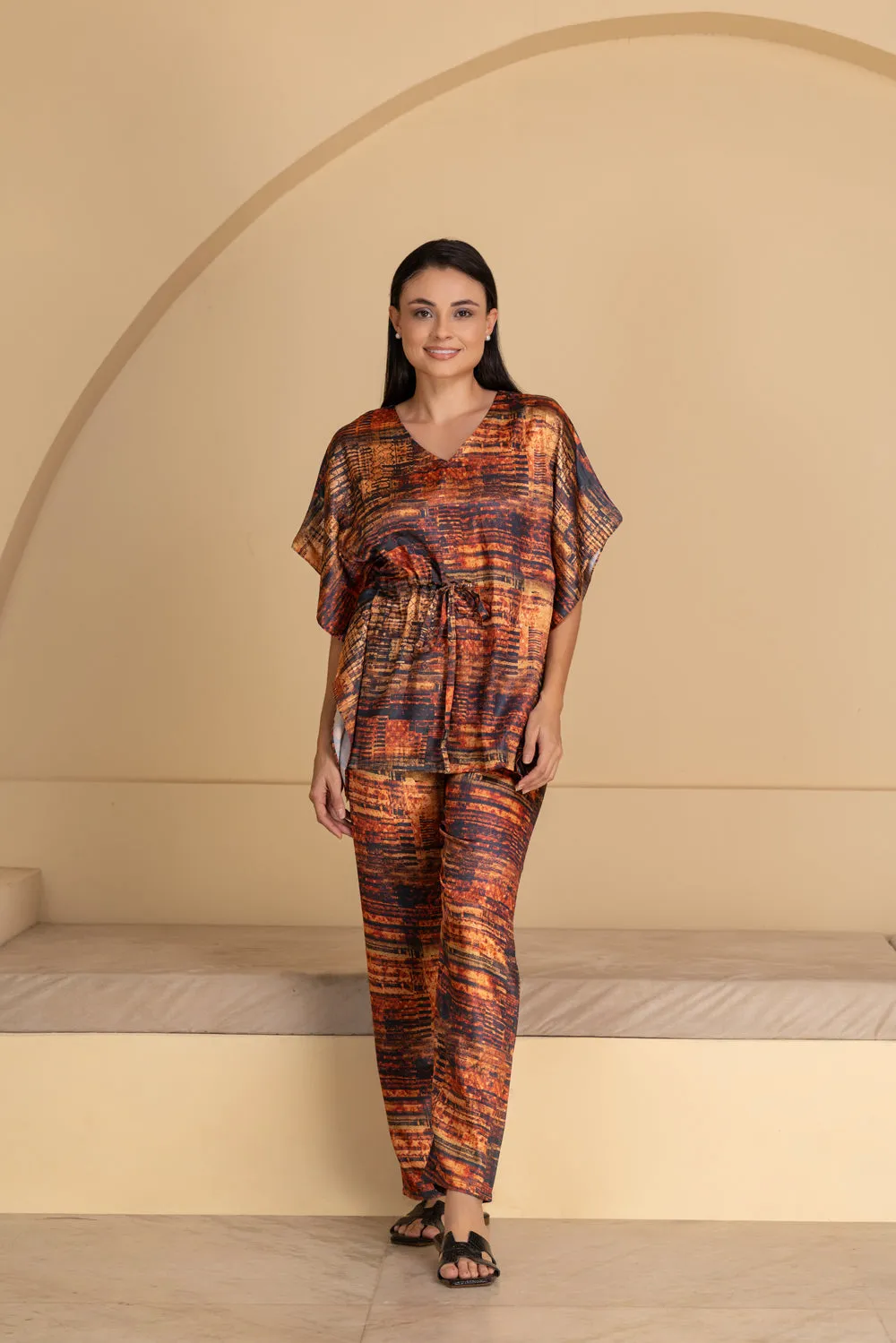 Printed Satin Kaftan