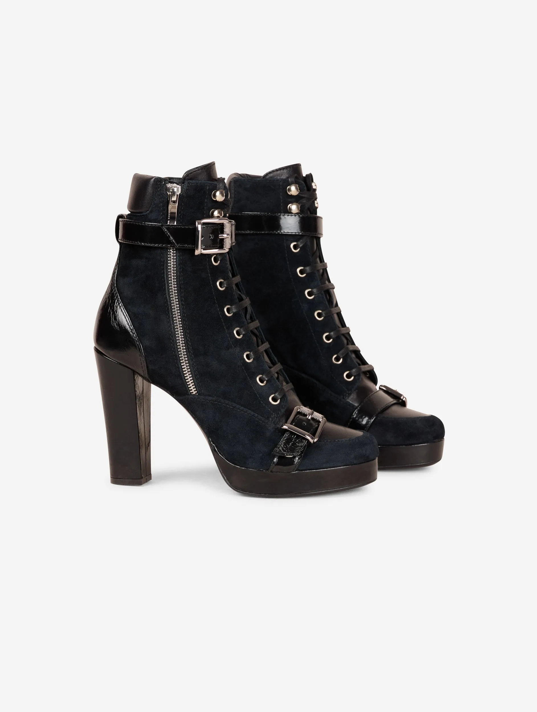 RANGERS heeled boots in black suede and leather