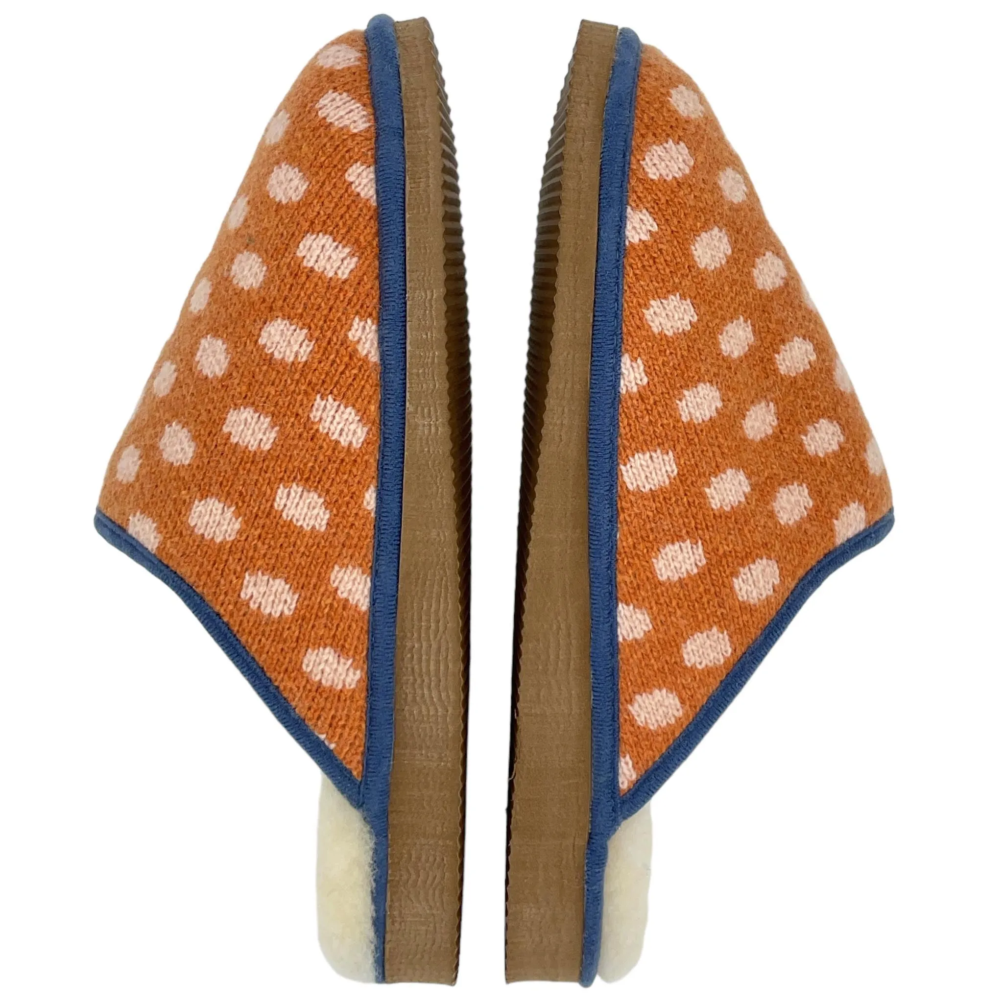 Rust & Pink Spot Lambswool & Sheepskin Slippers