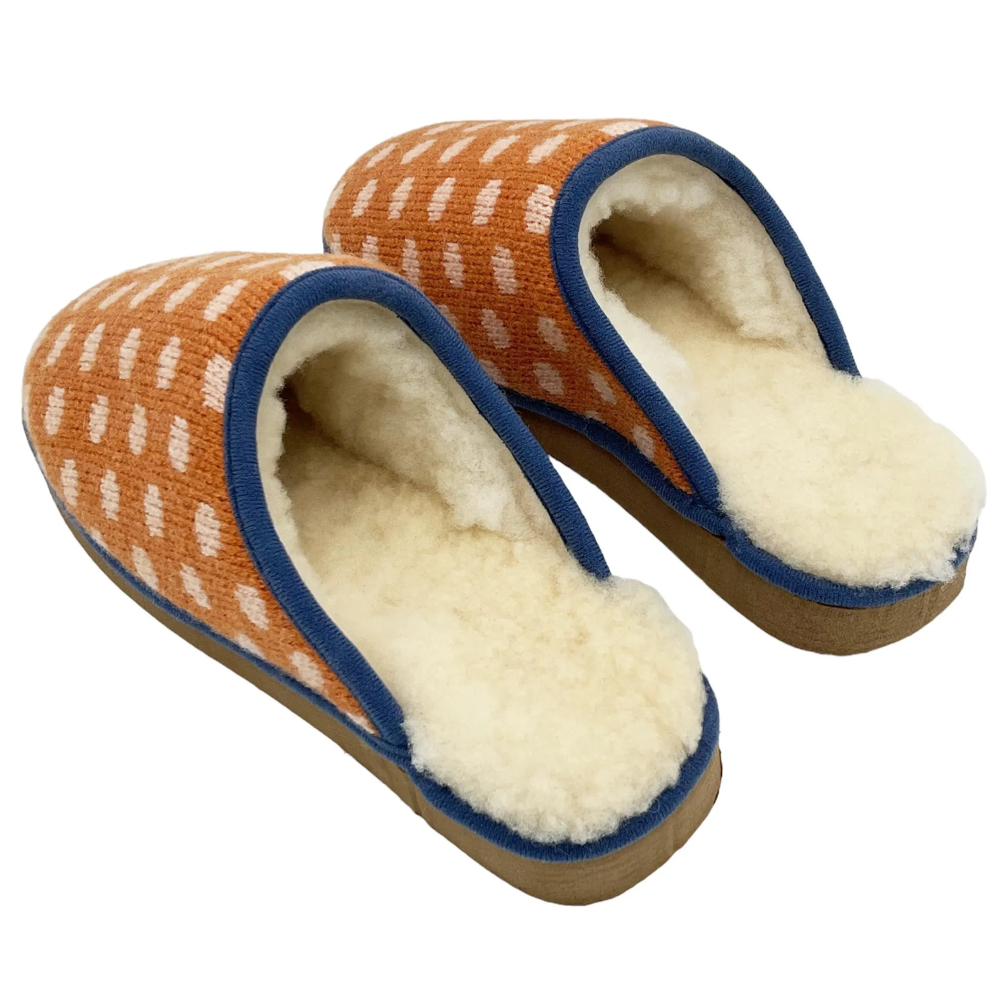 Rust & Pink Spot Lambswool & Sheepskin Slippers