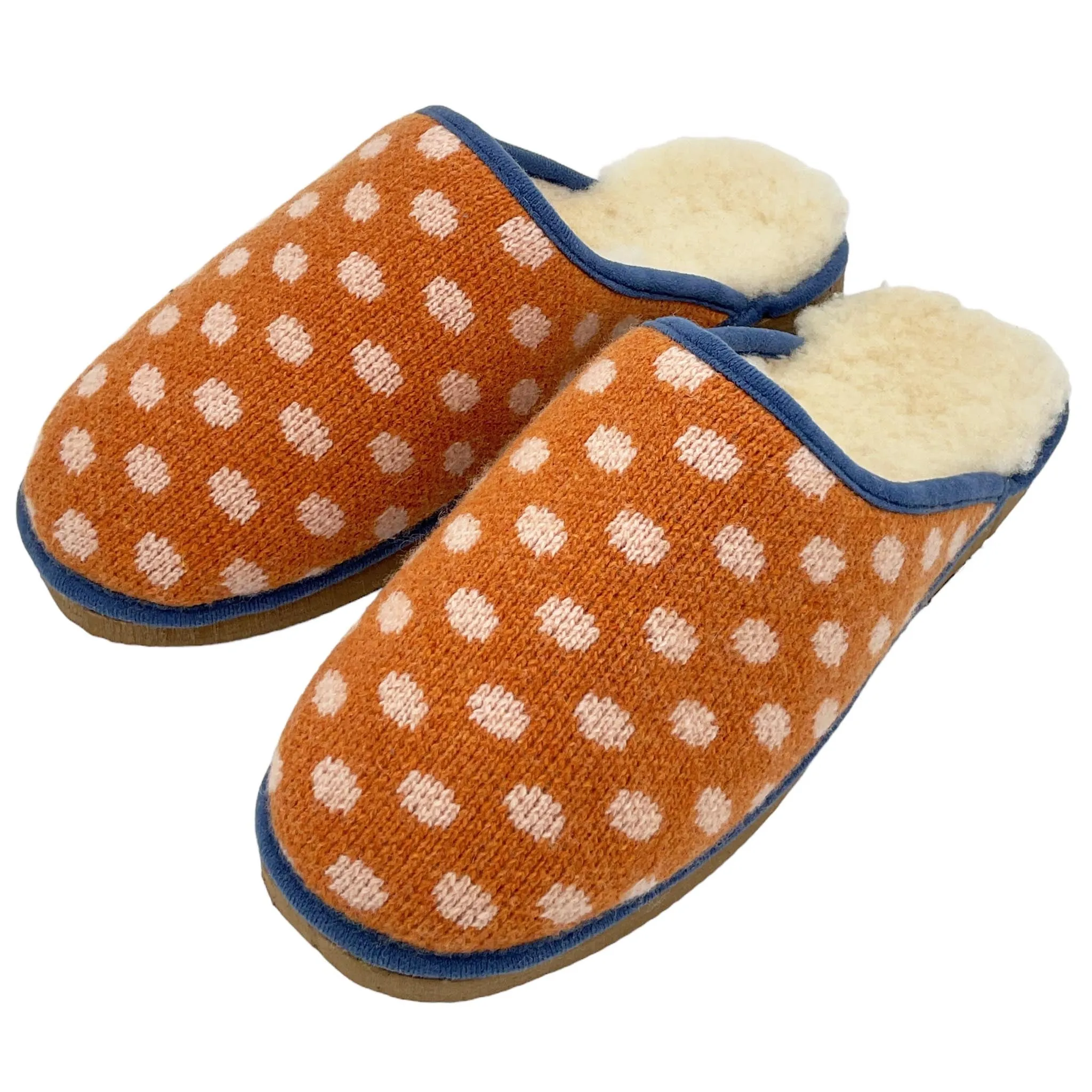 Rust & Pink Spot Lambswool & Sheepskin Slippers