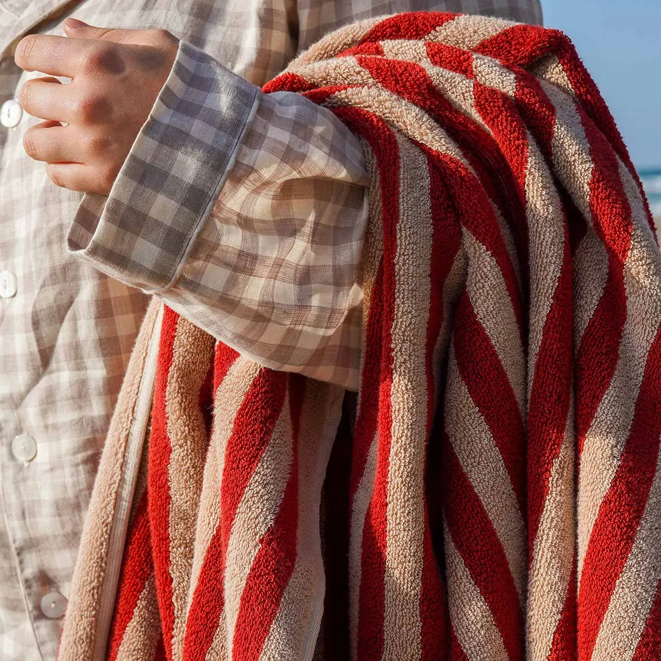 Sandstone Red Pembroke Stripe Cotton Bath Sheet