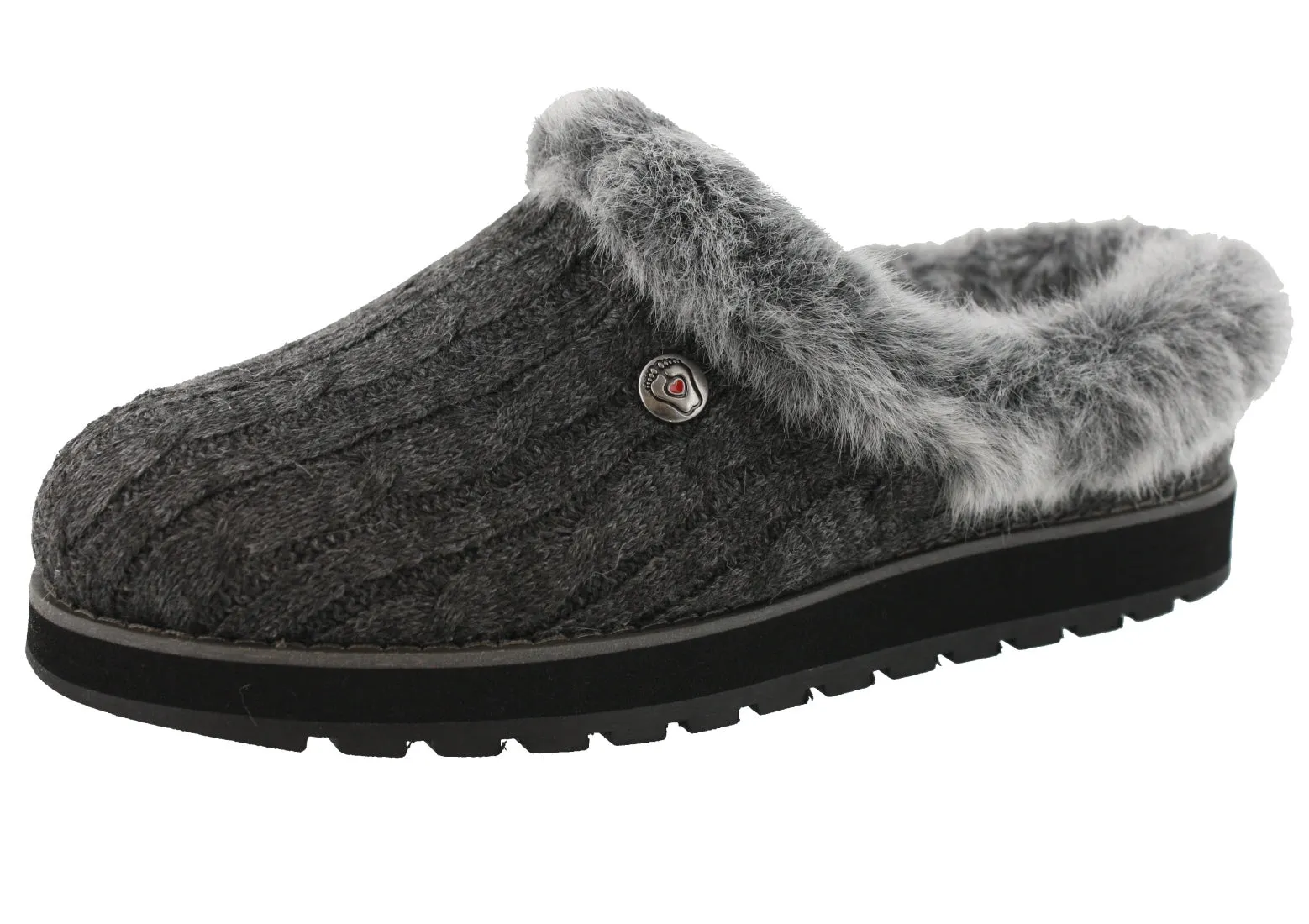 Skechers Women Wide Width Furry Cozy Open Back Slippers Ice Angel