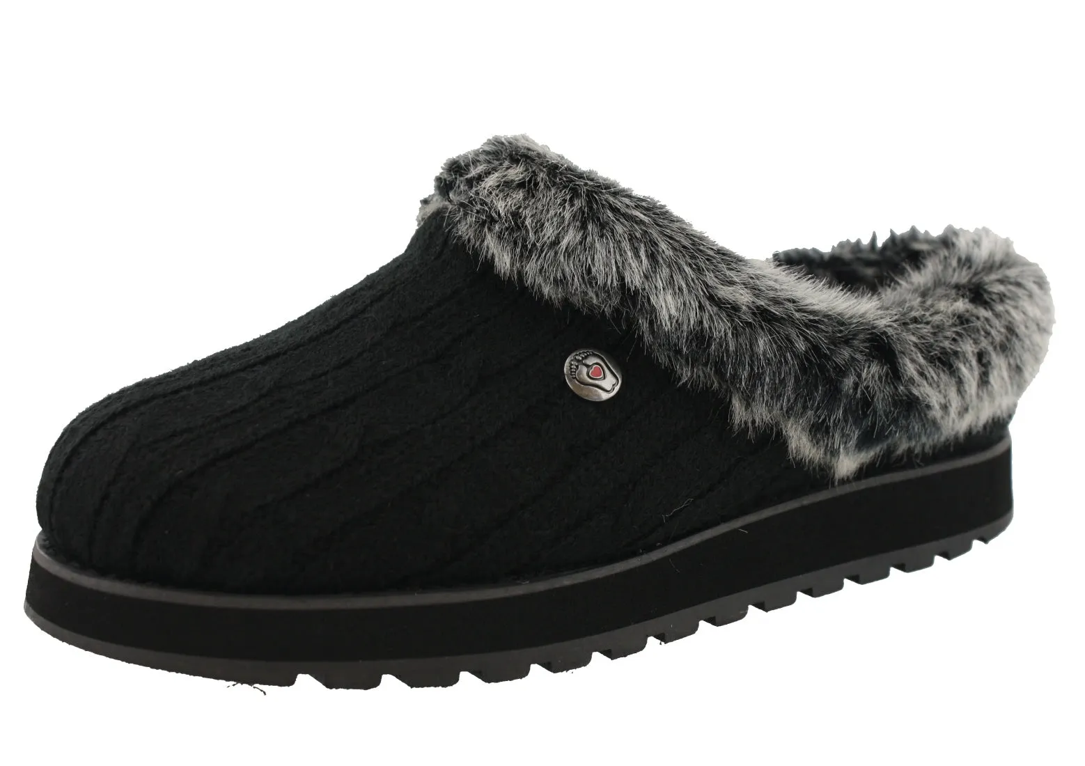 Skechers Women Wide Width Furry Cozy Open Back Slippers Ice Angel