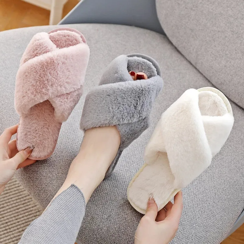 Soft Fluffy Cozy Faux Fur Slippers - Jennyhome