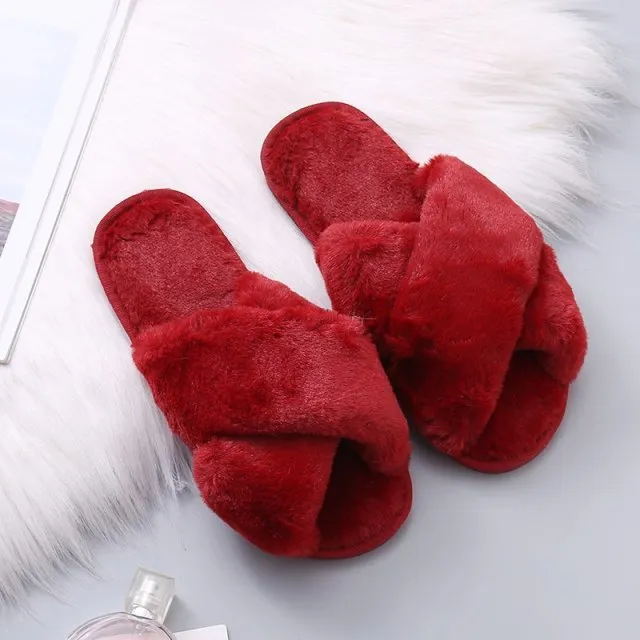 Soft Fluffy Cozy Faux Fur Slippers - Jennyhome