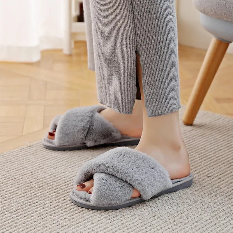 Soft Fluffy Cozy Faux Fur Slippers - Jennyhome