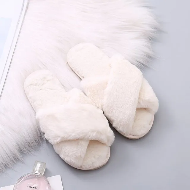 Soft Fluffy Cozy Faux Fur Slippers - Jennyhome