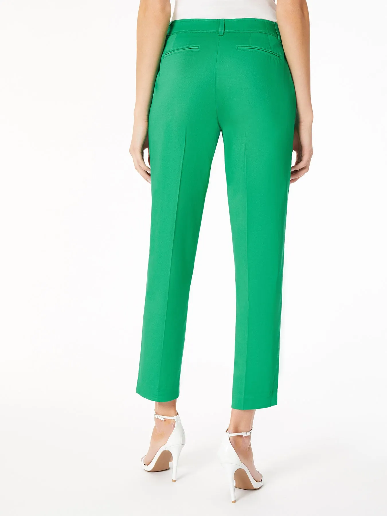 Solid Fly-Front Slim Leg Pants