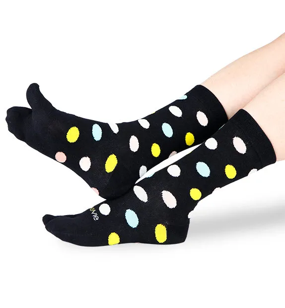 Split Toe Crew Socks - Dots- 3 Pack