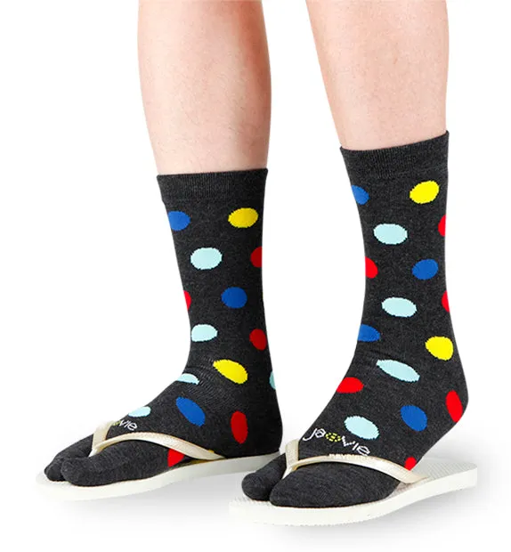 Split Toe Crew Socks - Dots- 3 Pack