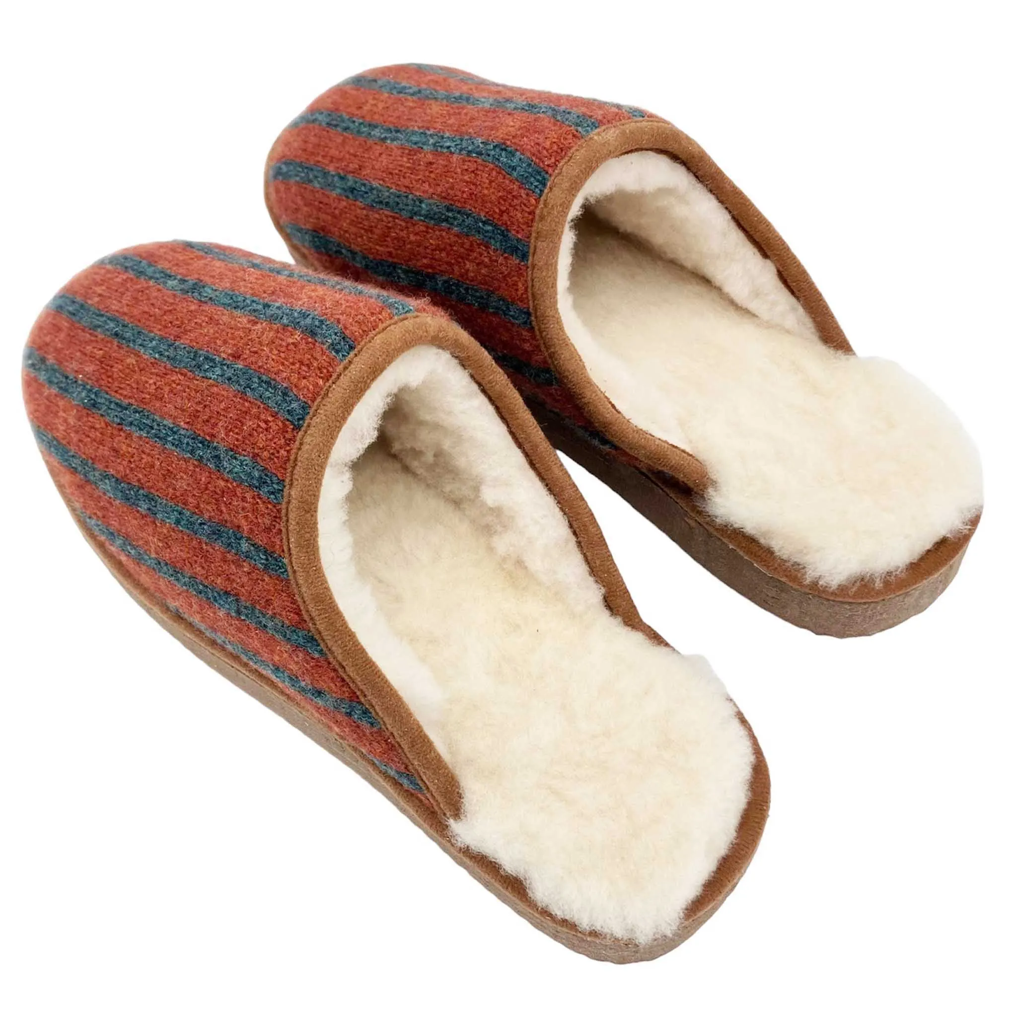 Terracotta Stripe Lambswool & Sheepskin Slippers