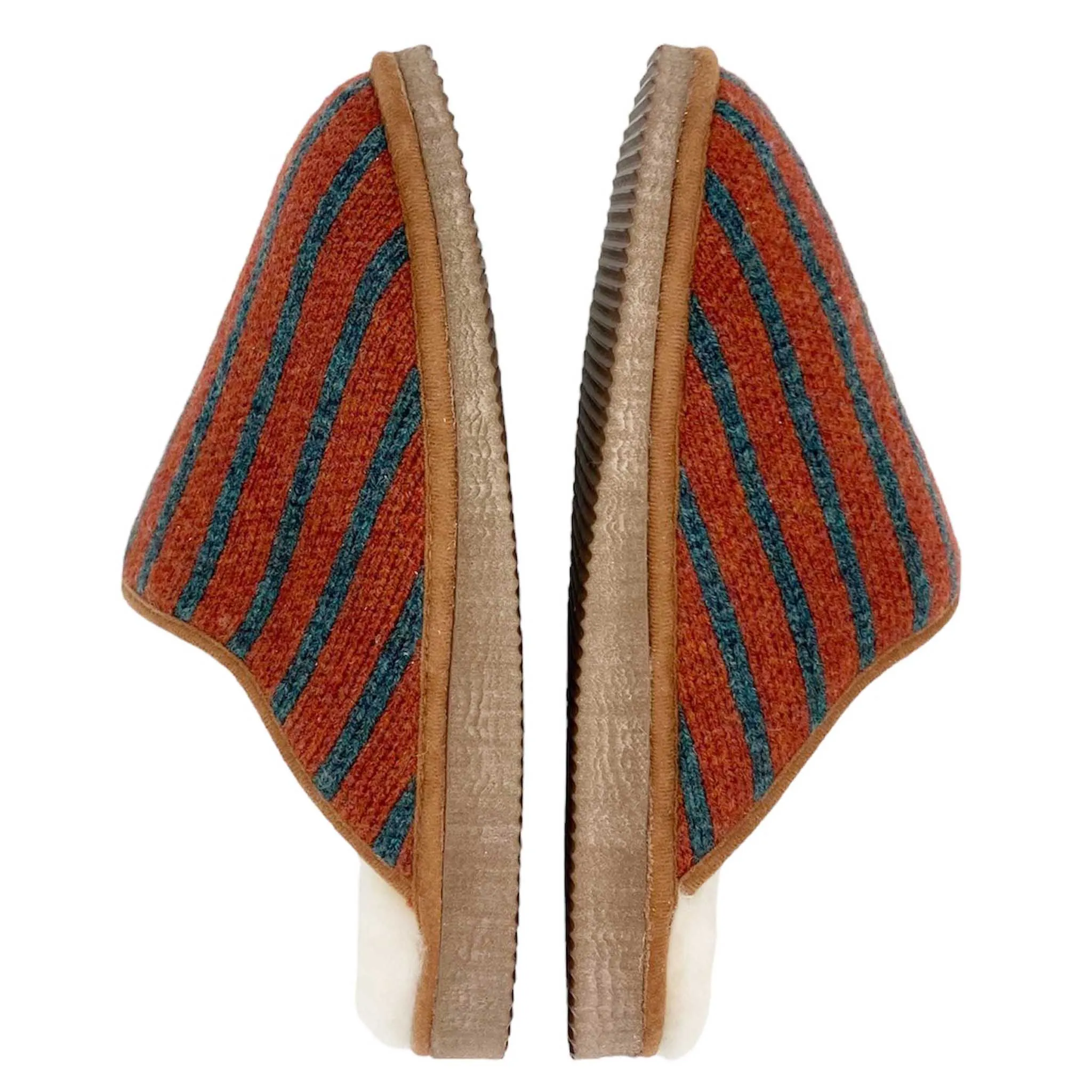 Terracotta Stripe Lambswool & Sheepskin Slippers