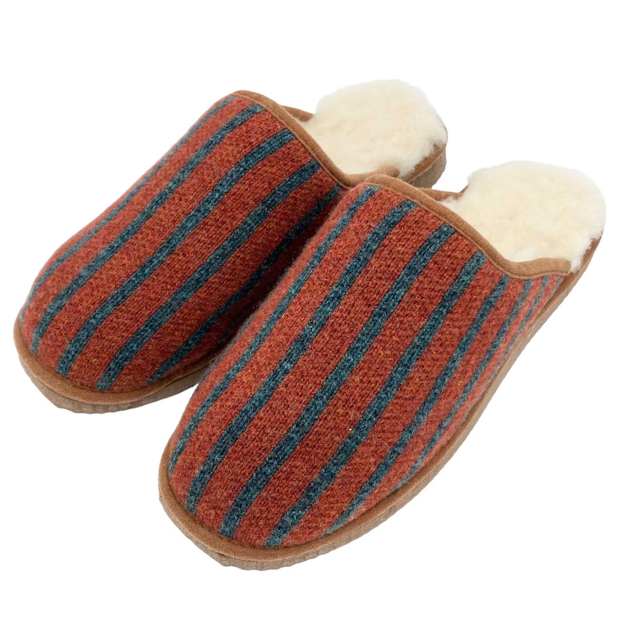 Terracotta Stripe Lambswool & Sheepskin Slippers