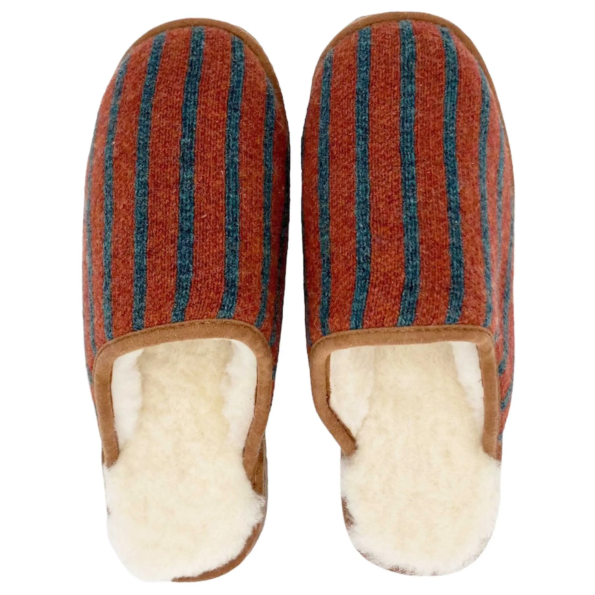 Terracotta Stripe Lambswool & Sheepskin Slippers