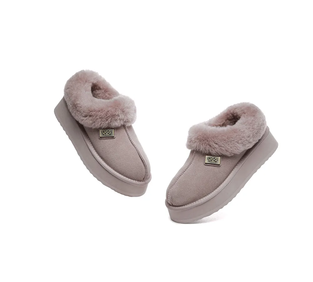 UGG EVERAU® UGG Slippers Women Sheepskin Wool Collar Ankle Platform Gabri