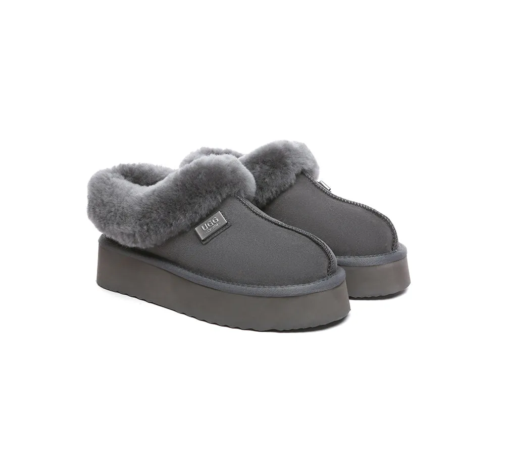 UGG EVERAU® UGG Slippers Women Sheepskin Wool Collar Ankle Platform Gabri