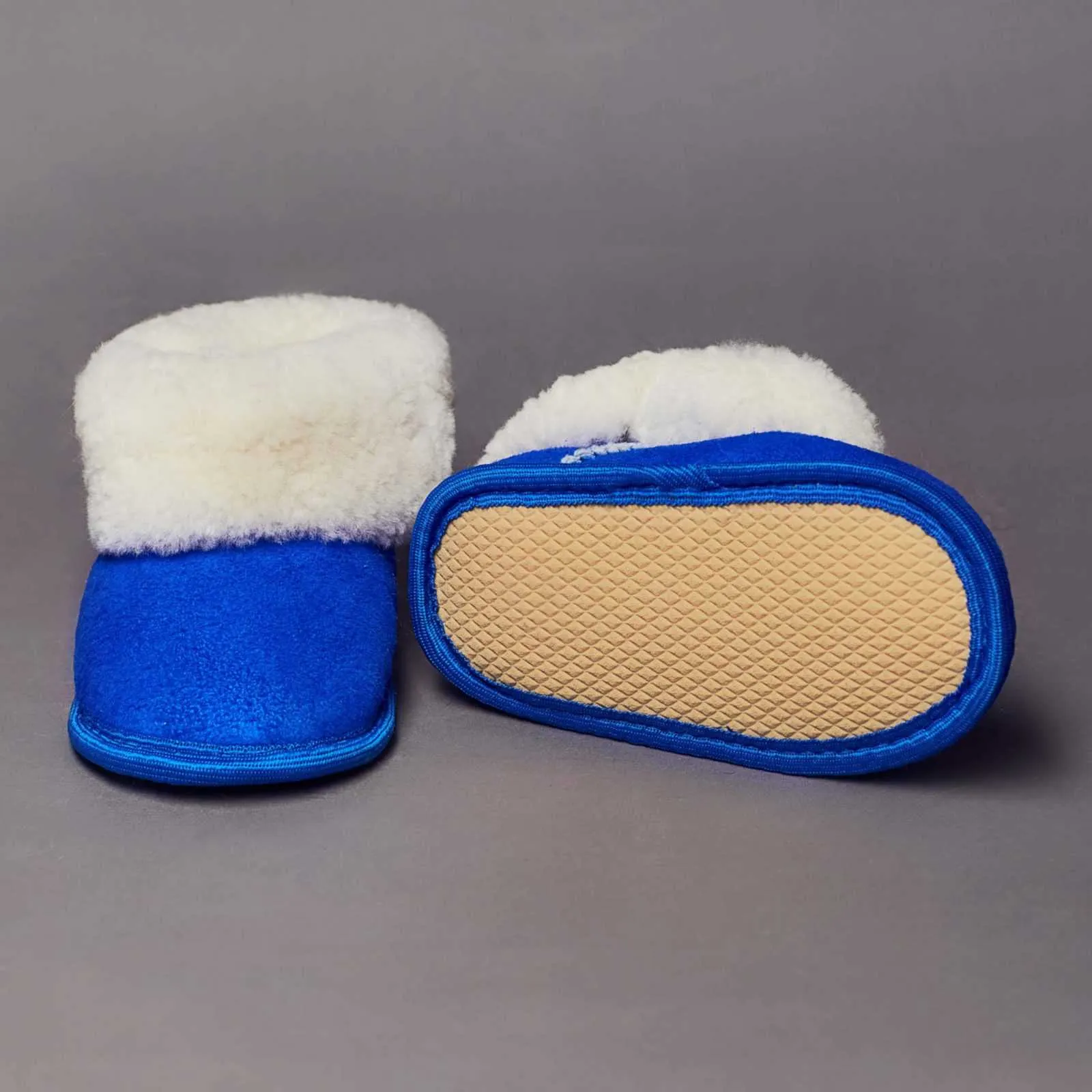 Unisex Royal Blue Sheepskin Kids Slippers