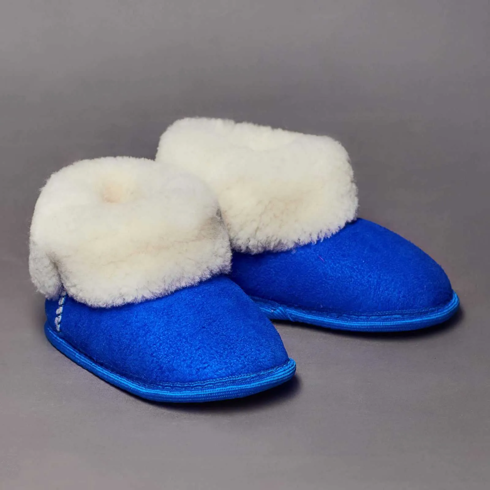 Unisex Royal Blue Sheepskin Kids Slippers