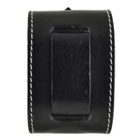 White Stitched Black Leather Wide Cuff